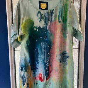 Anthropologie Maeve painted silk tunic dress watercolor Claire Desjardins